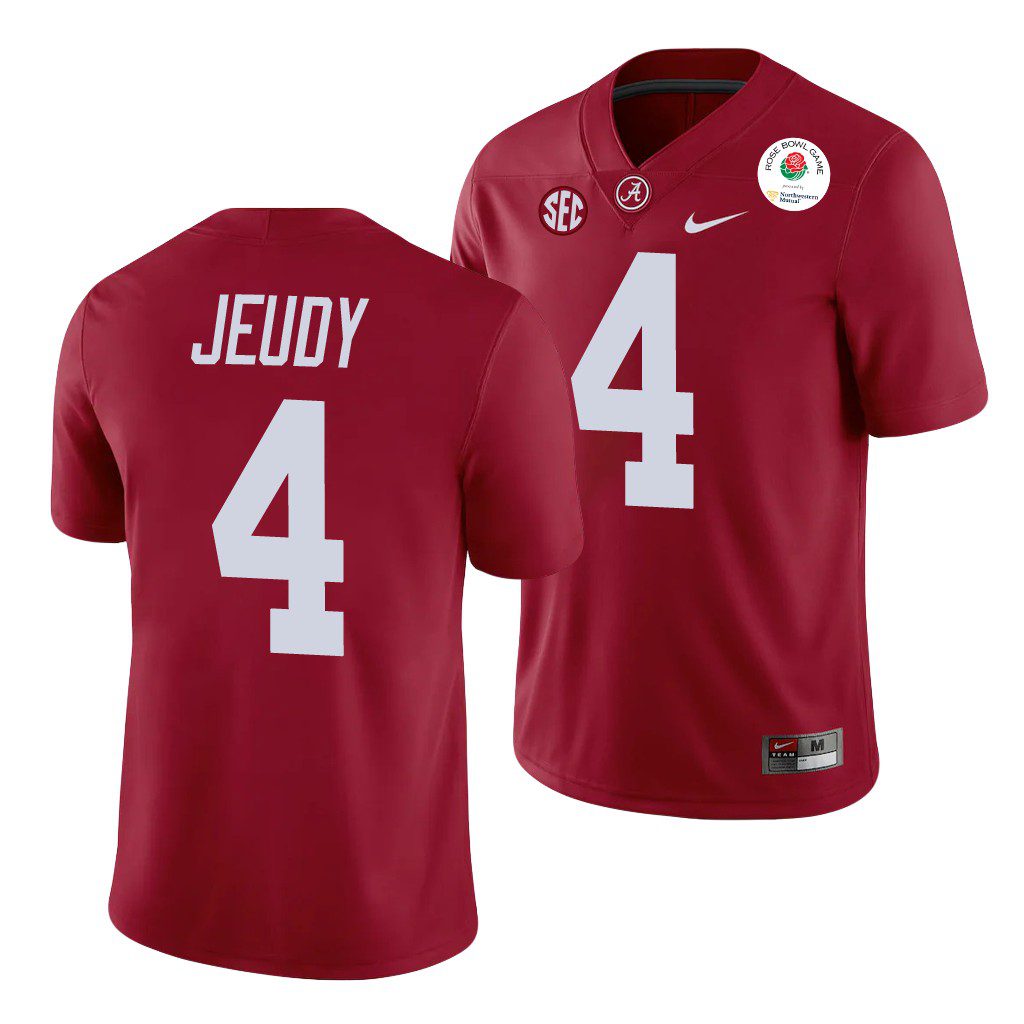 Men's Alabama Crimson Tide Jerry Jeudy #4 Crimson 2021 Rose Bowl NCAA College Football Jersey